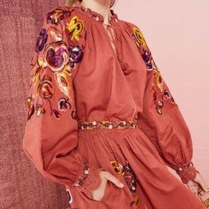 Ulla Johnson Simona Peasant Blouse in Marsala